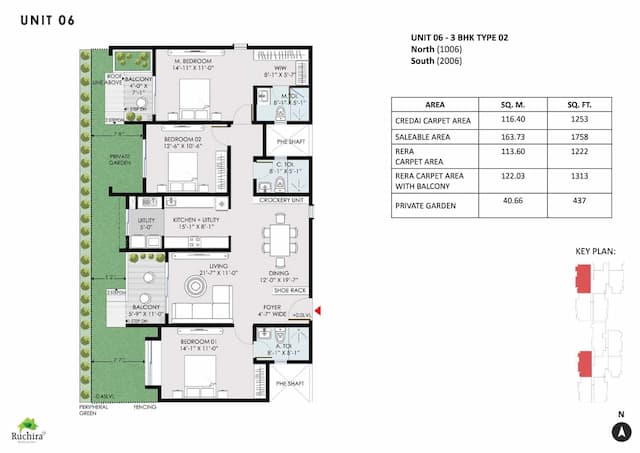 Ruchira Park East - 3 BHK Floor Plan