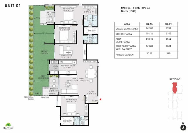 Ruchira Park East - 3 BHK Floor Plan