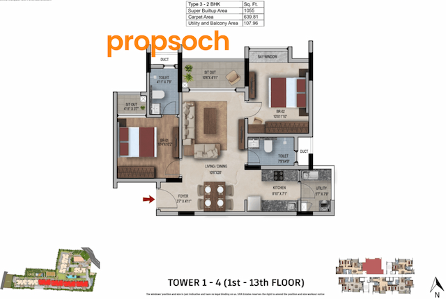 SNN Felicity - 2 BHK Floor Plan