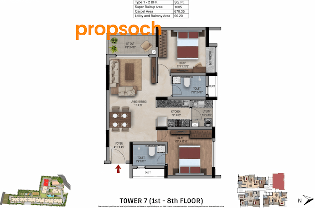 SNN Felicity - 2 BHK Floor Plan