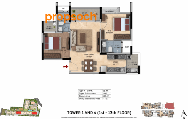 SNN Felicity - 2 BHK Floor Plan
