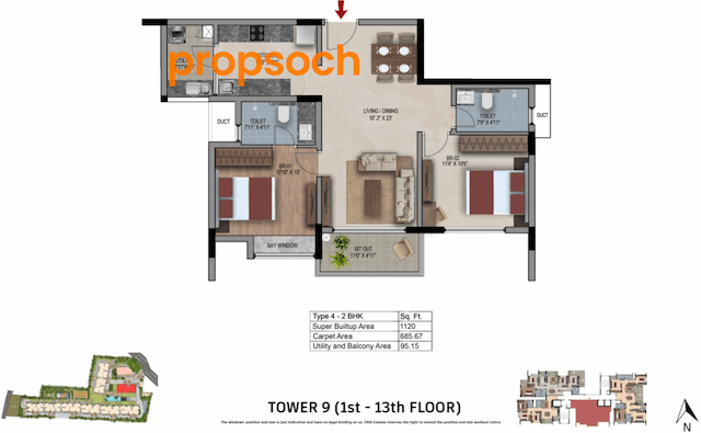 SNN Felicity - 2 BHK Floor Plan