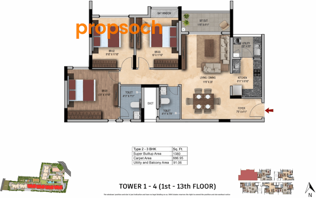 SNN Felicity - 3 BHK Floor Plan