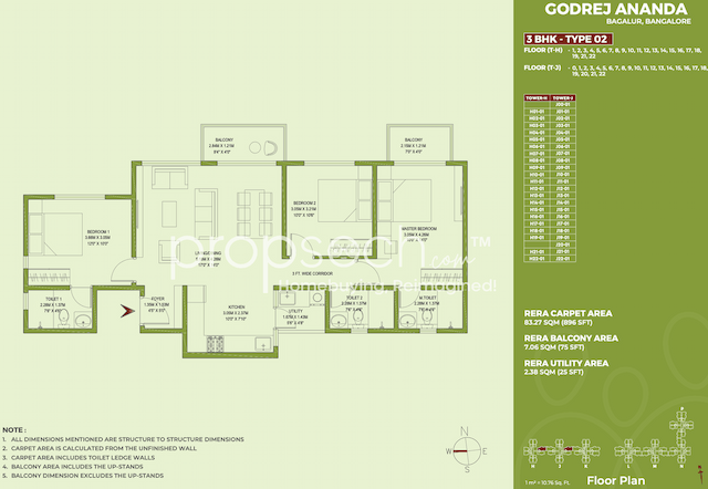 Soul Godrej Ananda - 3 BHK Floor Plan