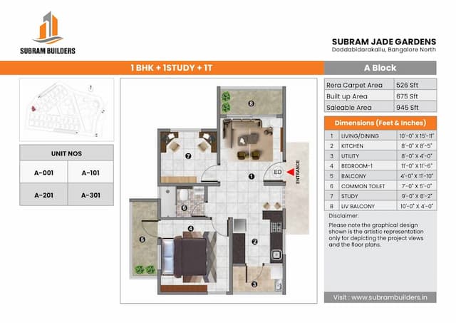 Subram Jade Gardens - 1.5 BHK Floor Plan