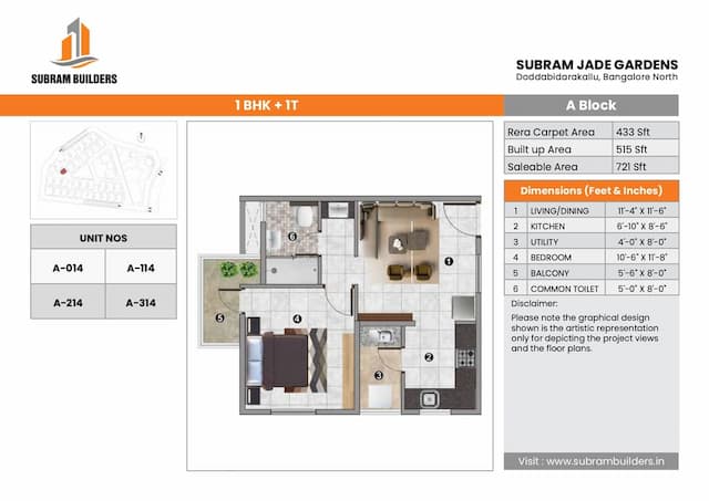 Subram Jade Gardens - 1 BHK Floor Plan