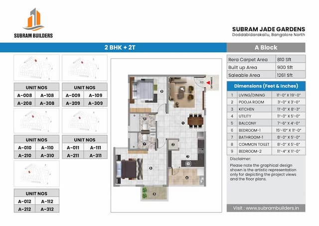Subram Jade Gardens - 2 BHK Floor Plan