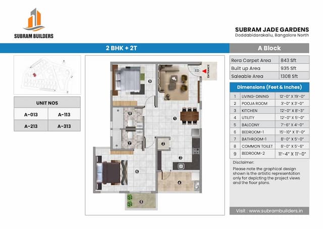 Subram Jade Gardens - 2 BHK Floor Plan
