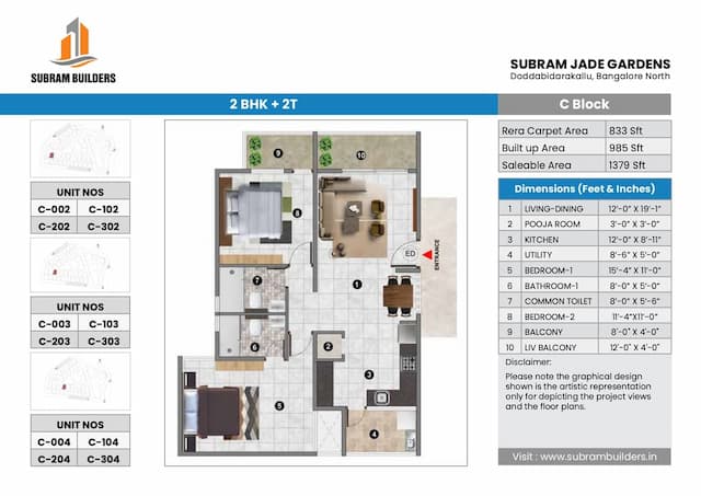 Subram Jade Gardens - 2 BHK Floor Plan