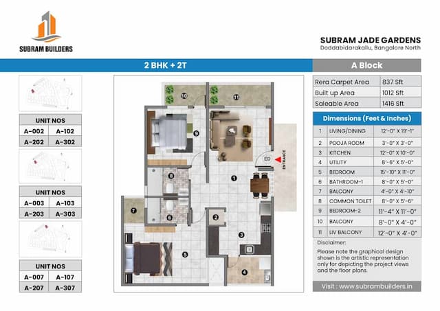 Subram Jade Gardens - 2 BHK Floor Plan