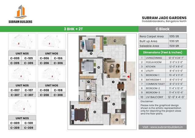 Subram Jade Gardens - 3 BHK Floor Plan