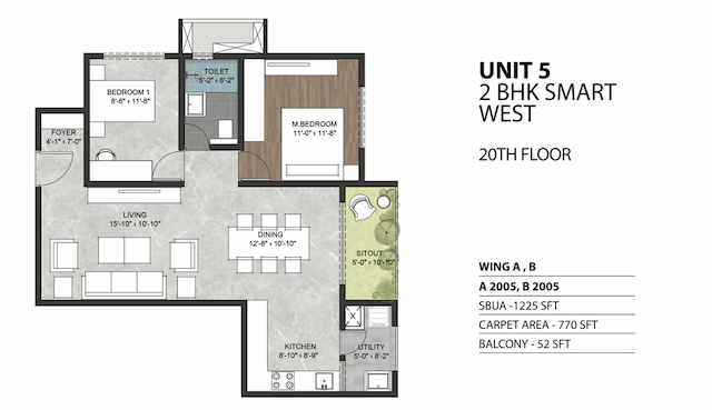 Sumadhura Sarang - 1.5 BHK Floor Plan