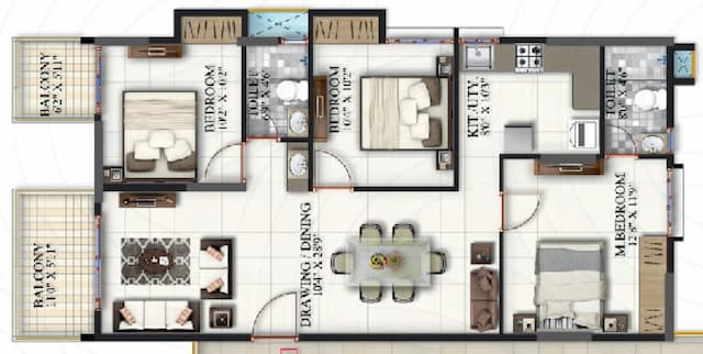Suraksha Heritage Park - 3 BHK Floor Plan