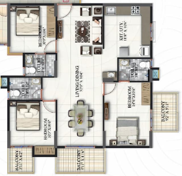 Suraksha Heritage Park - 3 BHK Floor Plan