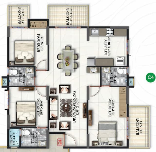 Suraksha Heritage Park - 3 BHK Floor Plan