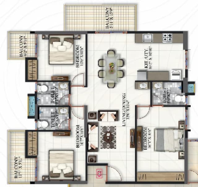 Suraksha Heritage Park - 3 BHK Floor Plan