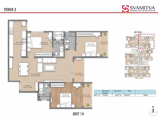 Svamitva Soul Springs Phase 1 - 3 BHK Floor Plan