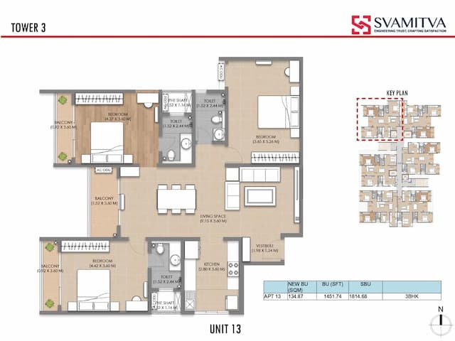 Svamitva Soul Springs Phase 1 - 3 BHK Floor Plan