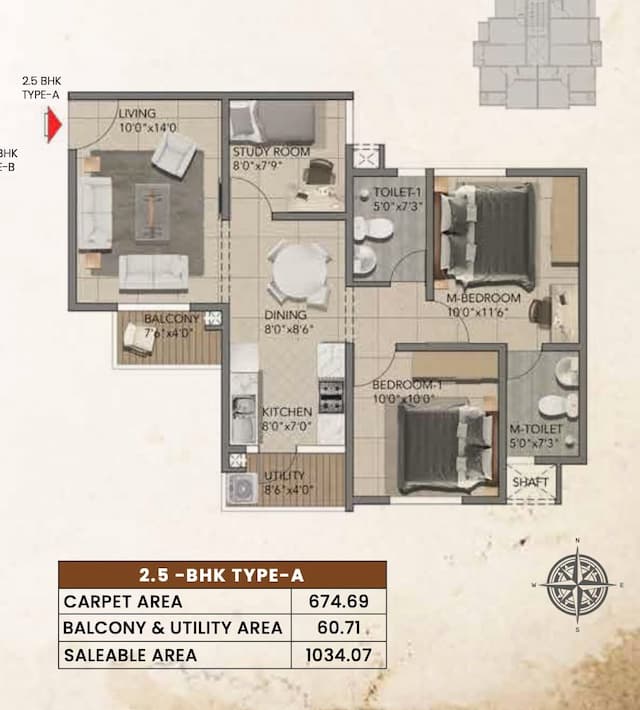 The Poem By Shriram Properties - 2.5 BHK Floor Plan
