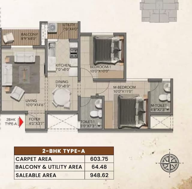 The Poem By Shriram Properties - 2 BHK Floor Plan