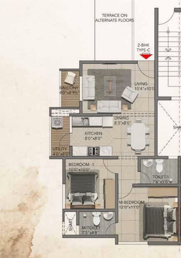The Poem By Shriram Properties - 2 BHK Floor Plan