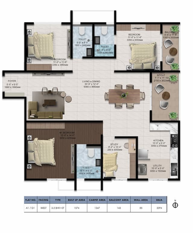 Ventara Residences - 3.5 BHK Floor Plan