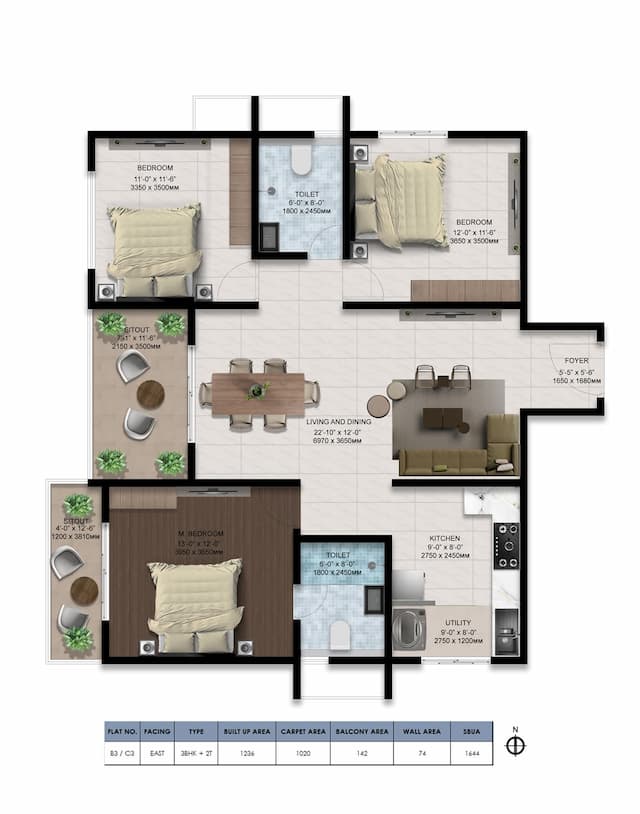 Ventara Residences - 3 BHK Floor Plan