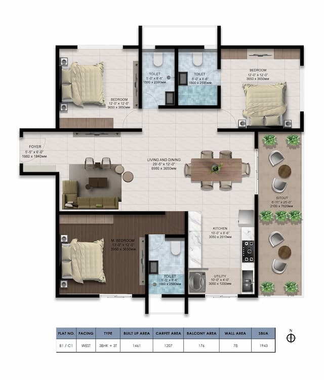 Ventara Residences - 3 BHK Floor Plan