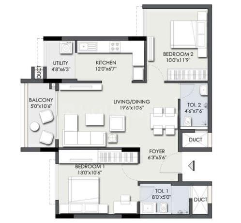 TG Heritage - 2 BHK Floor Plan