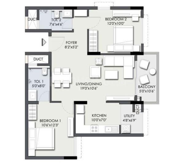 TG Heritage - 2 BHK Floor Plan