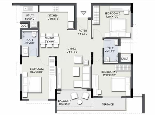 TG Heritage - 3 BHK Floor Plan