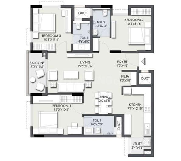 TG Heritage - 3 BHK Floor Plan