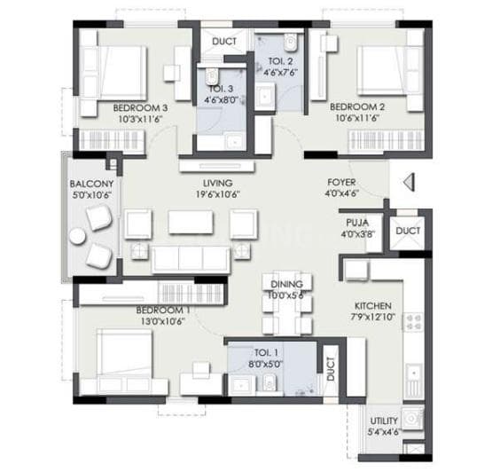 TG Heritage - 3 BHK Floor Plan