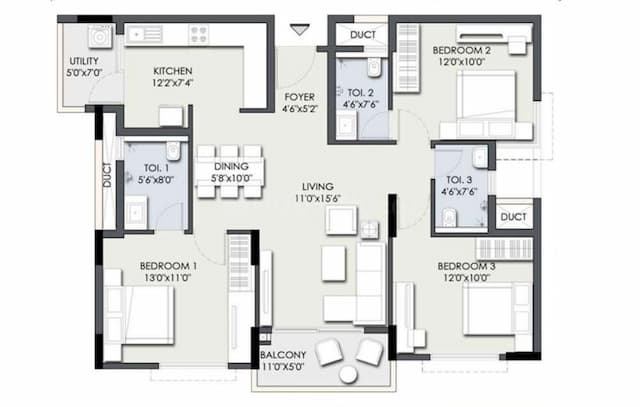 TG Heritage - 3 BHK Floor Plan