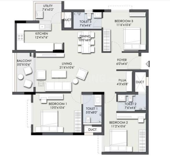 TG Heritage - 3 BHK Floor Plan