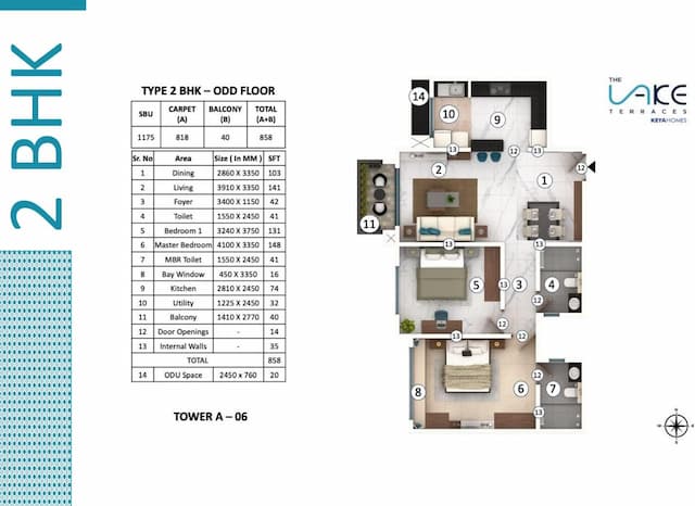 The Lake Terraces - 2 BHK Floor Plan