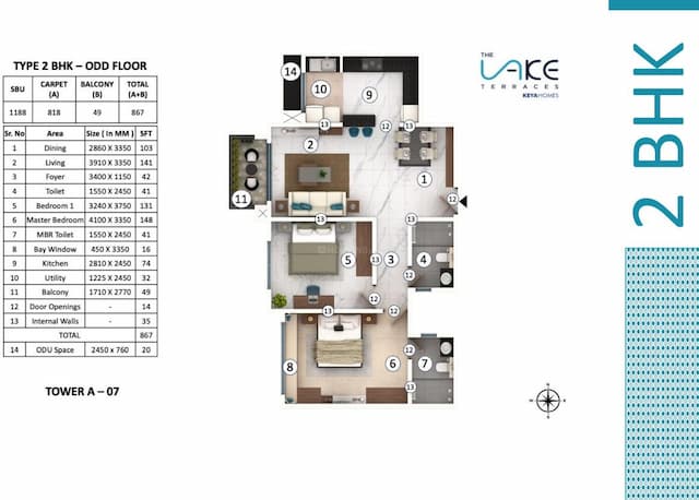 The Lake Terraces - 2 BHK Floor Plan