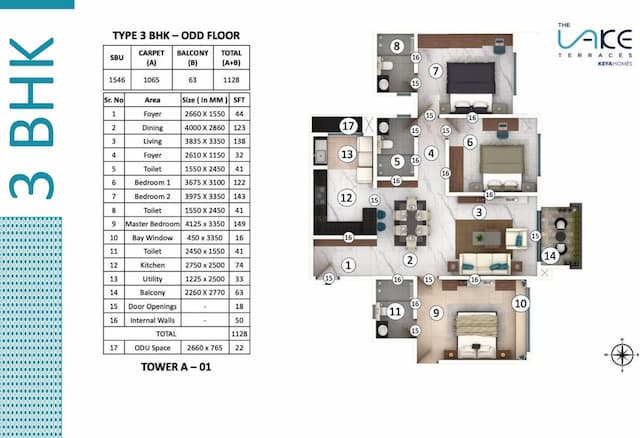 The Lake Terraces - 3 BHK Floor Plan
