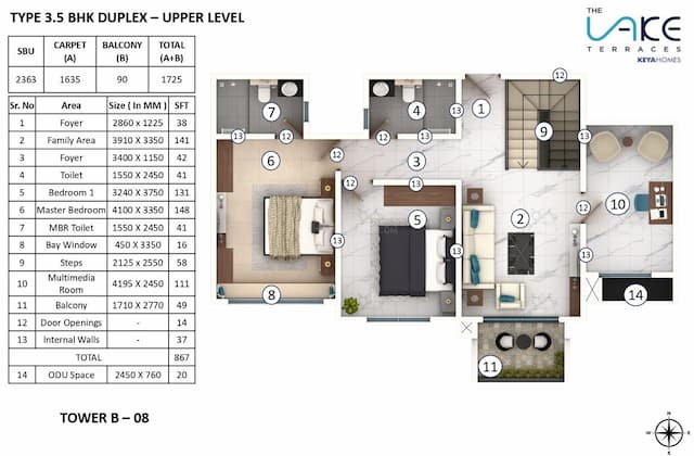 The Lake Terraces - 3.5 BHK Floor Plan