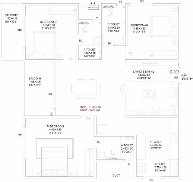 Trendsquares Akino - 3 BHK Floor Plan
