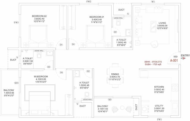 Trendsquares Akino - 3 BHK Floor Plan