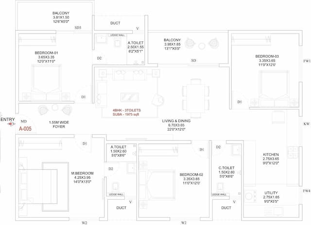 Trendsquares Akino - 4 BHK Floor Plan