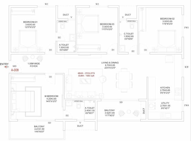 Trendsquares Akino - 4 BHK Floor Plan