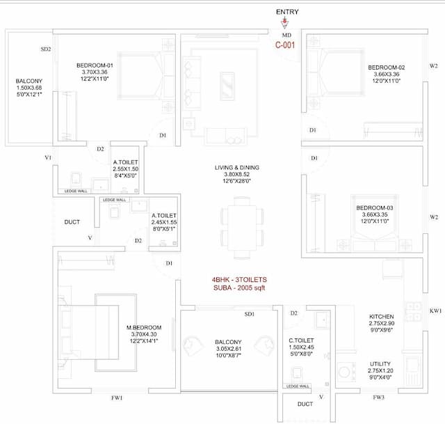 Trendsquares Akino - 4 BHK Floor Plan