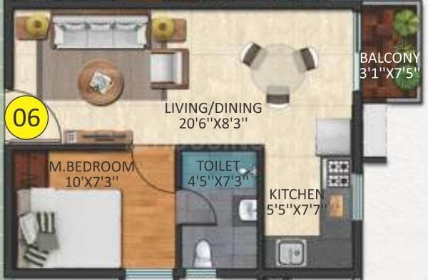 Triaxis Splendour Plus - 1 BHK Floor Plan