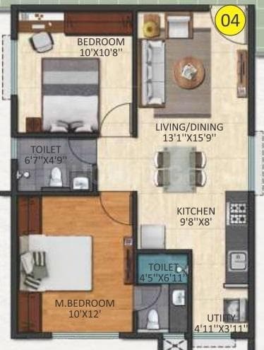 Triaxis Splendour Plus - 2 BHK Floor Plan