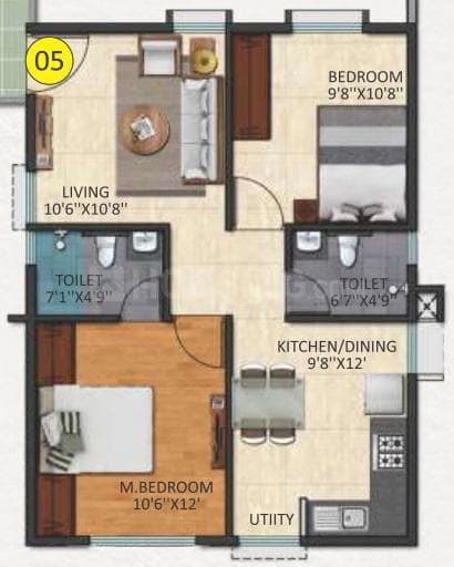 Triaxis Splendour Plus - 2 BHK Floor Plan