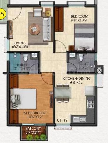 Triaxis Splendour Plus - 2 BHK Floor Plan