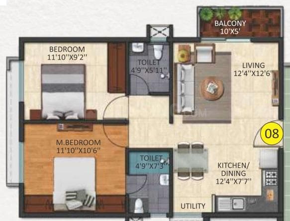 Triaxis Splendour Plus - 2 BHK Floor Plan