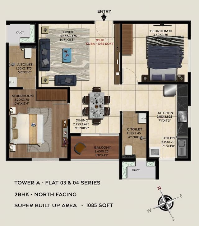 Trifecta Vanto Phase 1 - 2 BHK Floor Plan